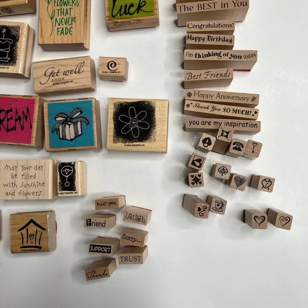 HUGE Lot Of Over 60 Miscellaneous Wooden Rubber Stamps Assorted